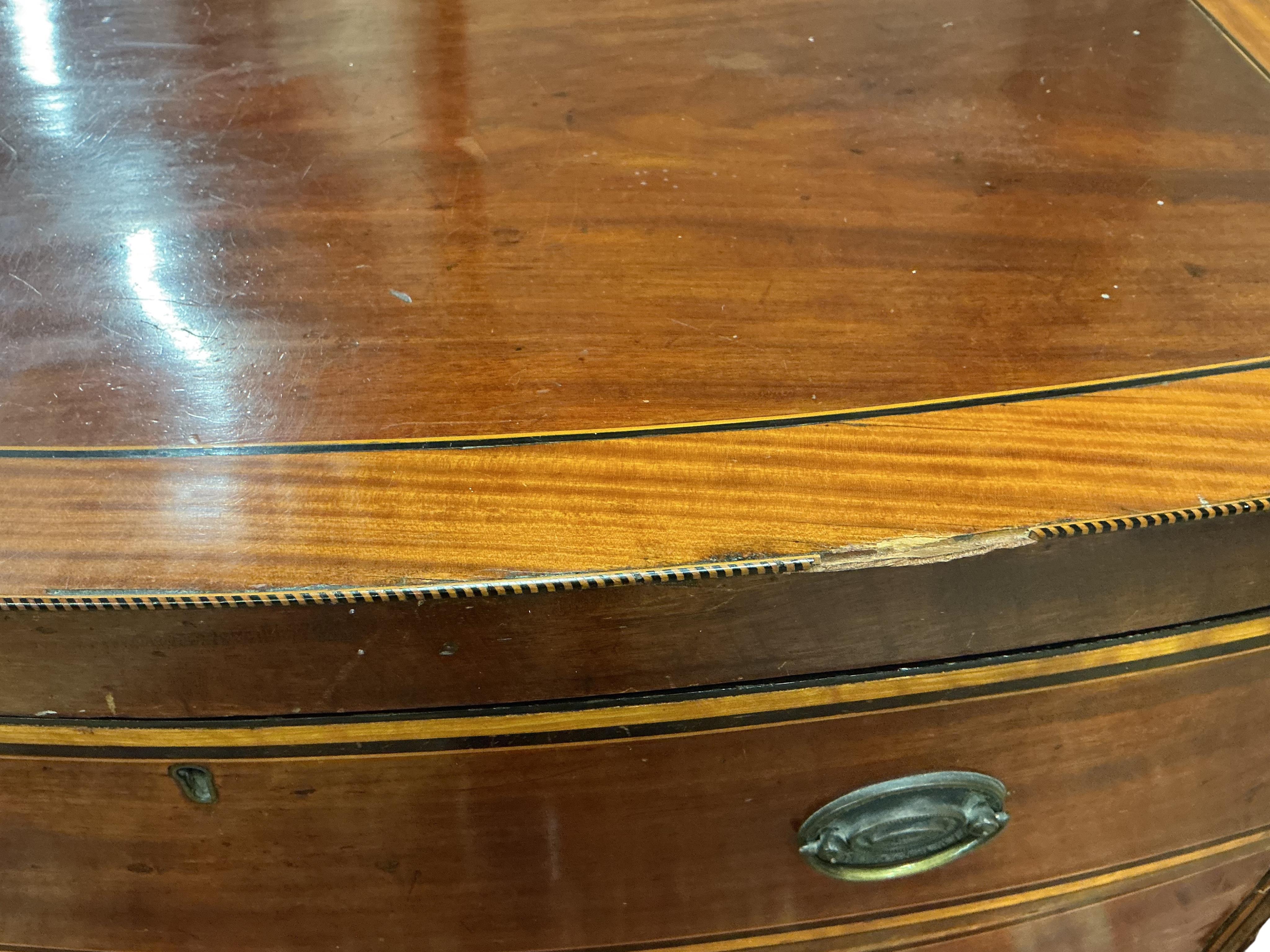 A Regency satinwood banded mahogany bow front chest, width 91cm, depth 51cm, height 89cm